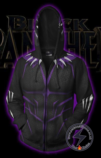 Black Panther Costume Purple Zip Up Hoodie Jacket